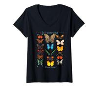 Mujer Mariposas de Perú Colorido Arte de la Selva Camiseta Cuello V