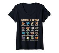 Mujer Mariposas del Mundo Guía Educativa Naturaleza Camiseta Cuello V