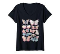 Mujer Mariposas Pastel Dreamy Art y2k 2000s Fantasía Estética Camiseta Cuello V
