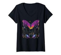 Mujer Mariposas y Hadas mágicas del Bosque Camiseta Cuello V