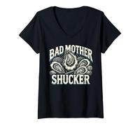 Mujer Mariscos divertidos para ostras Camiseta Cuello V