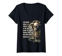 Mujer Mark 8:36 What Shall if Profit - Eternity Verse Warning Camiseta Cuello V