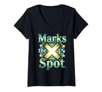 Mujer Marks The Spot Map Brújula Navegación Diseño de Aventura Camiseta Cuello V
