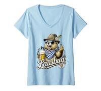 Mujer Marmota Alpina Lausbua con Cerveza - Humor bávaro Camiseta Cuello V