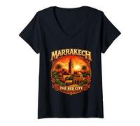 Mujer Marrakech La Ciudad Roja Marruecos Vintage Patrimonio marroquí Camiseta Cuello V