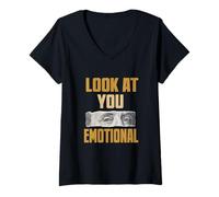 Mujer Marrón Color Dinero sobre Sentimientos Gráfico Marrón Camiseta Cuello V