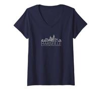 Mujer Marsella, Sur de Francia, Minimal Line Art, French Lovers Camiseta Cuello V