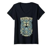 Mujer Martillo de Hacha de Guerrero Vikingo, Oso Berserker, mitología nórdica Camiseta Cuello V