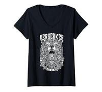 Mujer Martillo de Hacha de Guerrero Vikingo, Oso Berserker, mitología nórdica Camiseta Cuello V