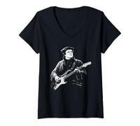 Mujer Martin Luther Toca La Guitarra Eléctrica Vintage Luterano Camiseta Cuello V