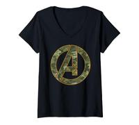 Mujer Marvel Avengers Classic Camouflage Team Large Chest Logo Camiseta Cuello V