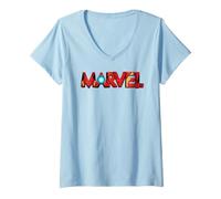 Mujer Marvel Avengers Iron Man Suit & Reactor Stylized Marvel Logo Camiseta Cuello V