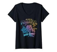 Mujer Marvel Avengers Mighty Marvel Super Heros Team Up Vintage Camiseta Cuello V