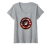 Mujer Marvel Captain America Avengers Shield Flag Camiseta Cuello V, Gris Jaspeado, M