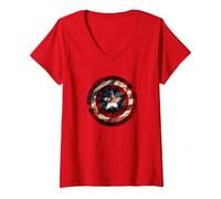 Mujer Marvel Captain America Avengers Shield Flag Camiseta Cuello V, Rojo, XL