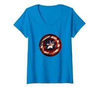 Mujer Marvel Captain America Avengers Shield Flag Camiseta Cuello V, Zafiro, XXL
