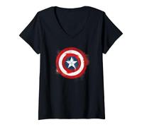 Mujer Marvel Captain America Spray Paint Shield Logo First Avenger Camiseta Cuello V