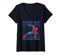Mujer Marvel Cosmic Invasion Game Spider-Man Retro Pixel Graphics Camiseta Cuello V