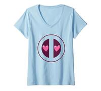 Mujer Marvel Deadpool Valentine's Day Cute Heart Eyes Chest Logo Camiseta Cuello V