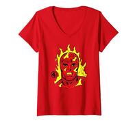 Mujer Marvel Fantastic Four Human Torch Big Face Costume Camiseta Cuello V