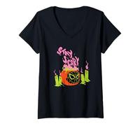 Mujer Marvel Halloween Spider-Man Stay Scary Spooky Cauldron Camiseta Cuello V