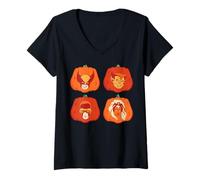 Mujer Marvel Halloween X-Men Retro '80s Pumpkin Characters Grid Camiseta Cuello V