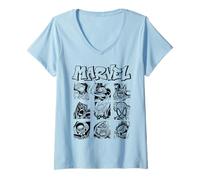 Mujer Marvel Heroes and Villain Close Up Boxes Camiseta Cuello V