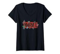 Mujer Marvel Logo Sketch Characters Camiseta Cuello V