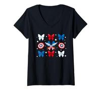 Mujer Marvel Super Heroes Captain America Coquette Bows Americana Camiseta Cuello V