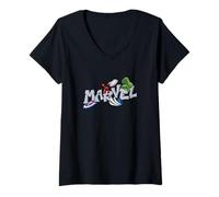 Mujer Marvel Super Heroes Graffiti Tag Style Paint Splatter Logo Camiseta Cuello V
