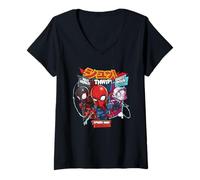 Mujer Marvel Super Heroes Spider-Man Trio SD Heroes Kawaii Japan Camiseta Cuello V