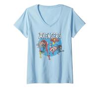 Mujer Marvel The Avengers Classic and Retro Group Portrait Vintage Camiseta Cuello V