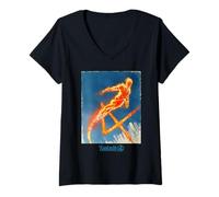 Mujer Marvel The Fantastic Four: First Steps Human Torch Fire Logo Camiseta Cuello V
