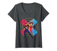 Mujer Marvel X-Men '97 Cyclops and Jean Grey Power Action Poses Camiseta Cuello V