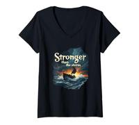 Mujer Más Fuerte Que La Tormenta Cristiana Fe Motivacional Camiseta Cuello V