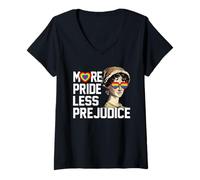Mujer Más Orgullo Menos Prejuicio LGBT Gay Orgulloso Aliado Mes del Orgullo Camiseta Cuello V