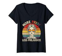 Mujer Más Orgullo Menos Prejuicio Orgullo Mes LGBTQ Gay Lesbianas Camiseta Cuello V