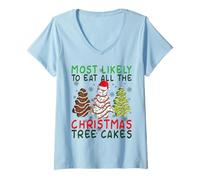 Mujer Más probabilidades de Comer Todos los Pasteles del árbol de Navidad Temporada de Navidad Camiseta Cuello V