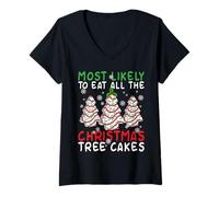 Mujer Más probabilidades de Comer Todos los Pasteles del árbol de Navidad Temporada de Navidad Camiseta Cuello V