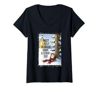 Mujer Más probabilidades de Llevar a casa un Gato Callejero Invierno Camiseta Cuello V