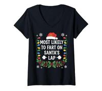 Mujer Más probabilidades de tirarse un Pedo en el Regazo de Papá Noel Navidad Divertida Camiseta Cuello V