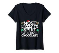 Mujer Más Probable Que Spike The Hot Chocolate Funny Christmas Camiseta Cuello V