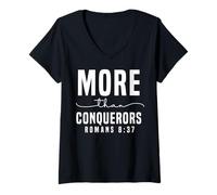 Mujer Más Que Vencedores Romanos 8:37 Diseño Motivacional Camiseta Cuello V