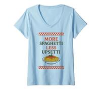 Mujer Más Spaghetti Menos Upsetti Divertido Amante de la Pasta Tablero de ajedrez Camiseta Cuello V