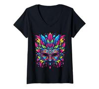 Mujer Máscara Carnaval Colorida Brasil Río de Janeiro Circo Camiseta Cuello V
