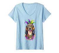 Mujer Máscara de Carnaval de Perro Afgano de Mardi Gras Camiseta Cuello V