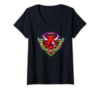 Mujer Máscara De Demonio Oni Japonés De Anime, Guerrero Camiseta Cuello V