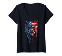 Mujer Máscara de Diablo Oni Yokai con Bandera Americana para Amantes del Graffiti Camiseta Cuello V