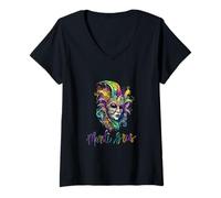 Mujer Máscara de Mardi Gras Camiseta Cuello V
