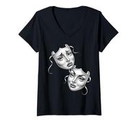 Mujer Máscara de Teatro Chicano Cry Now Smile Later Camiseta Cuello V